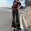 American Spice Girl low-rise camouflage micro-pull jeans women's spring and autumn new slim-fitting wide-leg thin flared pants