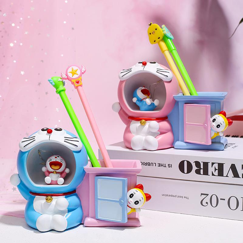 Cat Blue Cartoon Star Light Storage Creative Pen Holder Button Power Battery