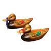 Set of 2 Wooden Mandarin Duck Couple Sculptures Decorative Animal Figurines For Engagement Gift And Table Shelf Display