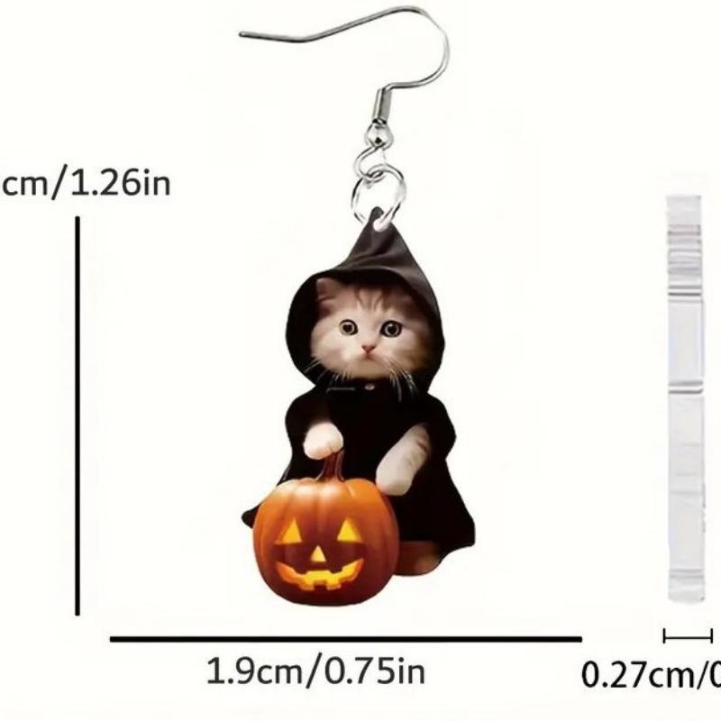 1 Pair Cat Portable Pumpkin Earrings Acrylic Flat Creative Halloween Funny Ghost Kids Earrings