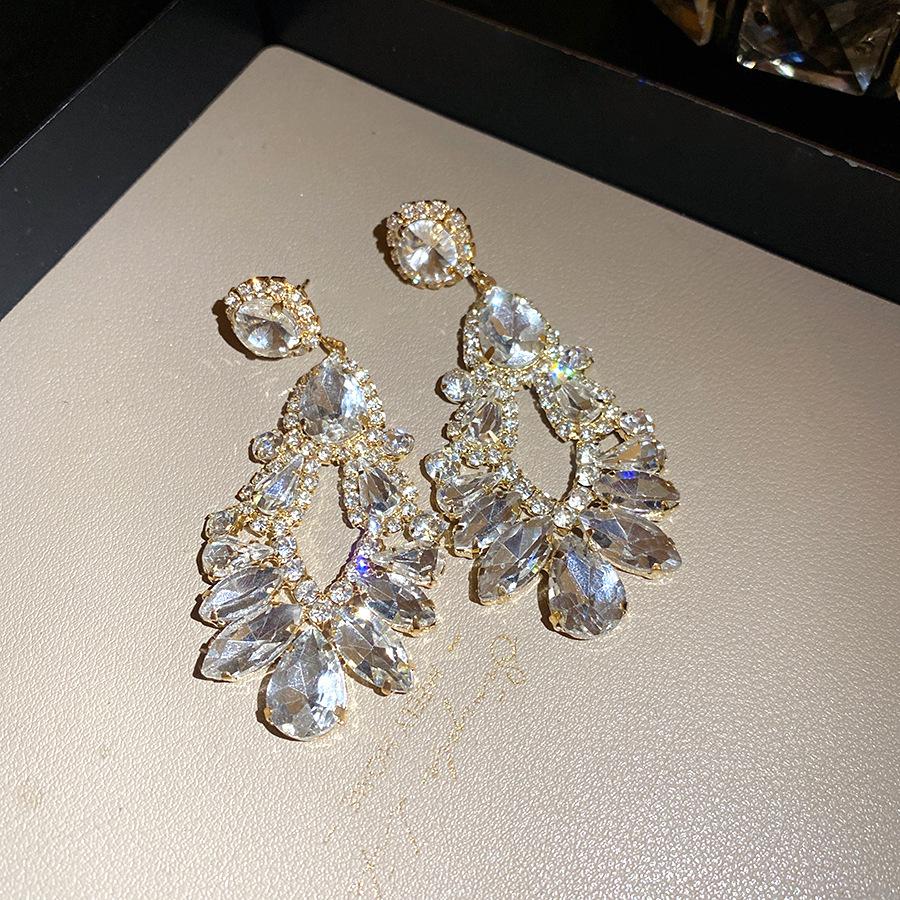 Silver Needle Diamond Hollow Geometric Water Drop Tassel Earrings Cross-border European and American Court Style Earrings Light Luxury Premium Earring