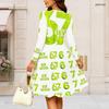 Women Plus Size Round Neck Long Sleeve Midi Dress Fashion Portrait Figure Text Print High Waist Swing Dress