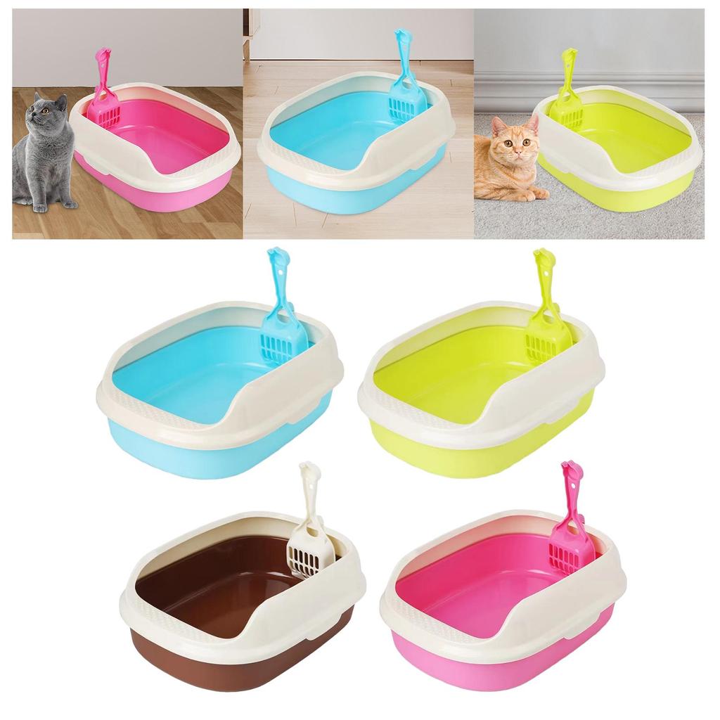 Litter Box Sturdy Easy to Clean Semi Closed Kitten Toilet High Sided Cat Litter Container for Indoor Cats Kitty Litter Pan
