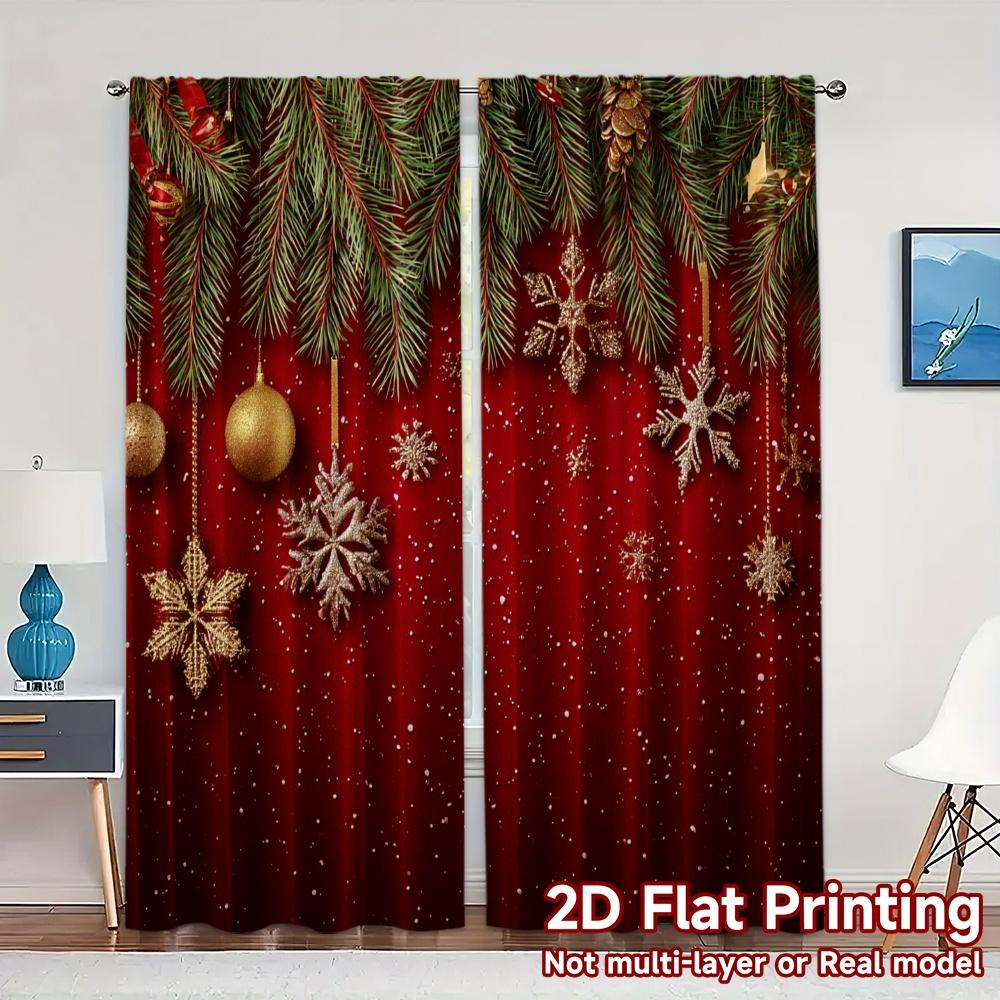 

2D Flat Printing JIT 2pcs Curtains (Without Rod) Festive Garland Print Popular Curtains Durable Polyester Curtains Gifts 100*130 HOOK 1pcs