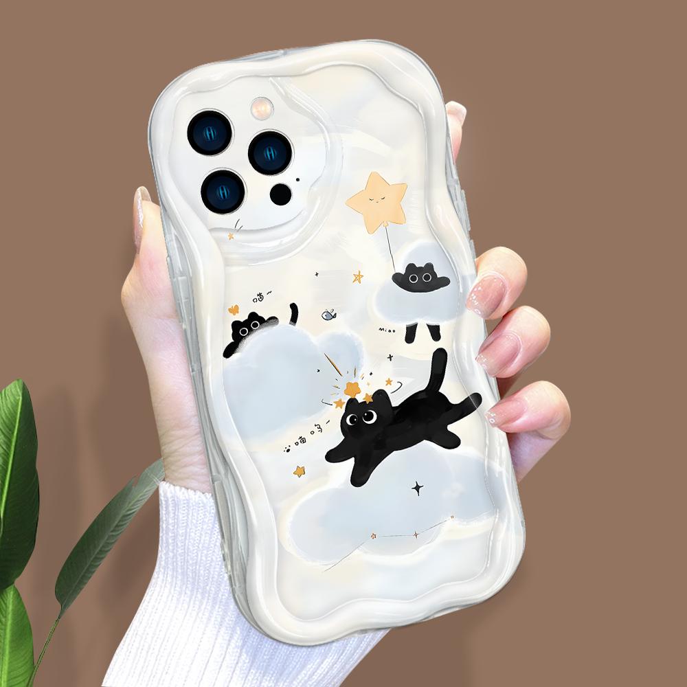 Cartoon Pattern Cream Texture Casing Wavy Edge Soft Silicone Cover Phone Case for IPhone Samsung Huawei Honor Xiaomi Redmi Infinix Tecno