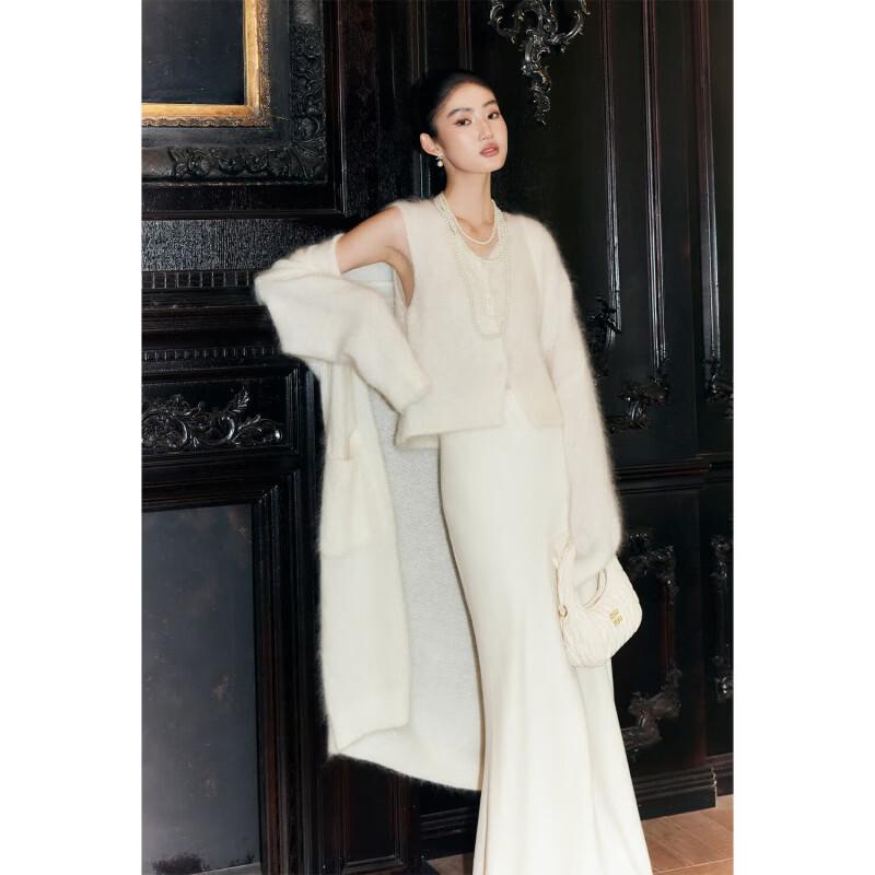 Women's Mohair Wool Blend V-Neck Knit Vest Cardigan