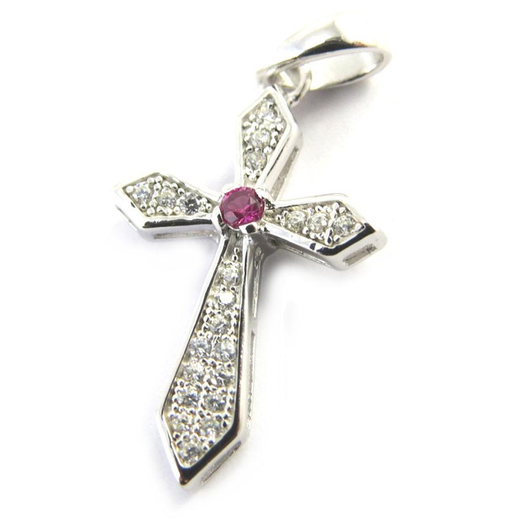 Les Trésors De Lily [M1765] - Hvit rubin 'Cross' sølv anheng