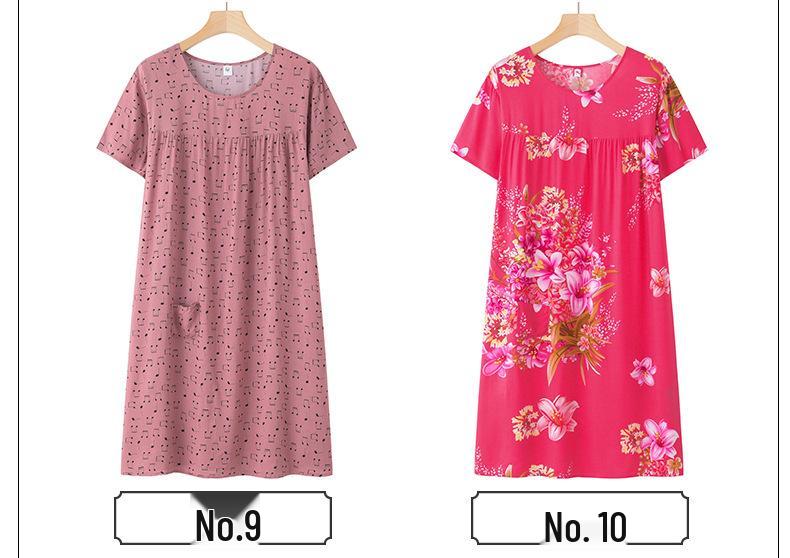 Silk-Blend Short Sleeve Nightgown for Moms, New Summer-Style Lightweight Loose Pajamas.