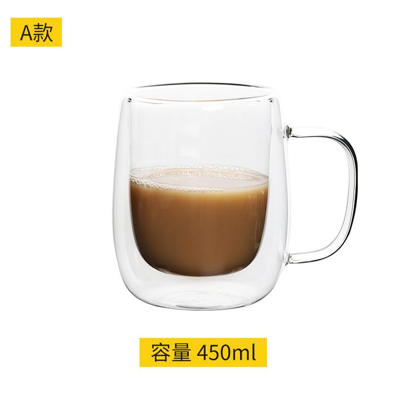 Cold Drink Milk Cup With Handle, Coffee Cup, High Temperature Resistant Double-Layer Heat Insulation Household Transparent Glass