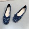 2025 Spring New French Style Flat Shoes Fashion Versatile Elegant Bow Women Flats Shallow Mouth Soft Sequin Women Shoes Mujer
