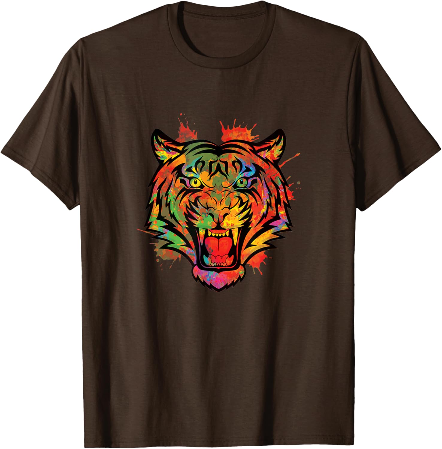 

Colorful Watercolor Tiger Head Print Mens Cotton Casual TShirt Breathable Short Sleeve Tee 4XL