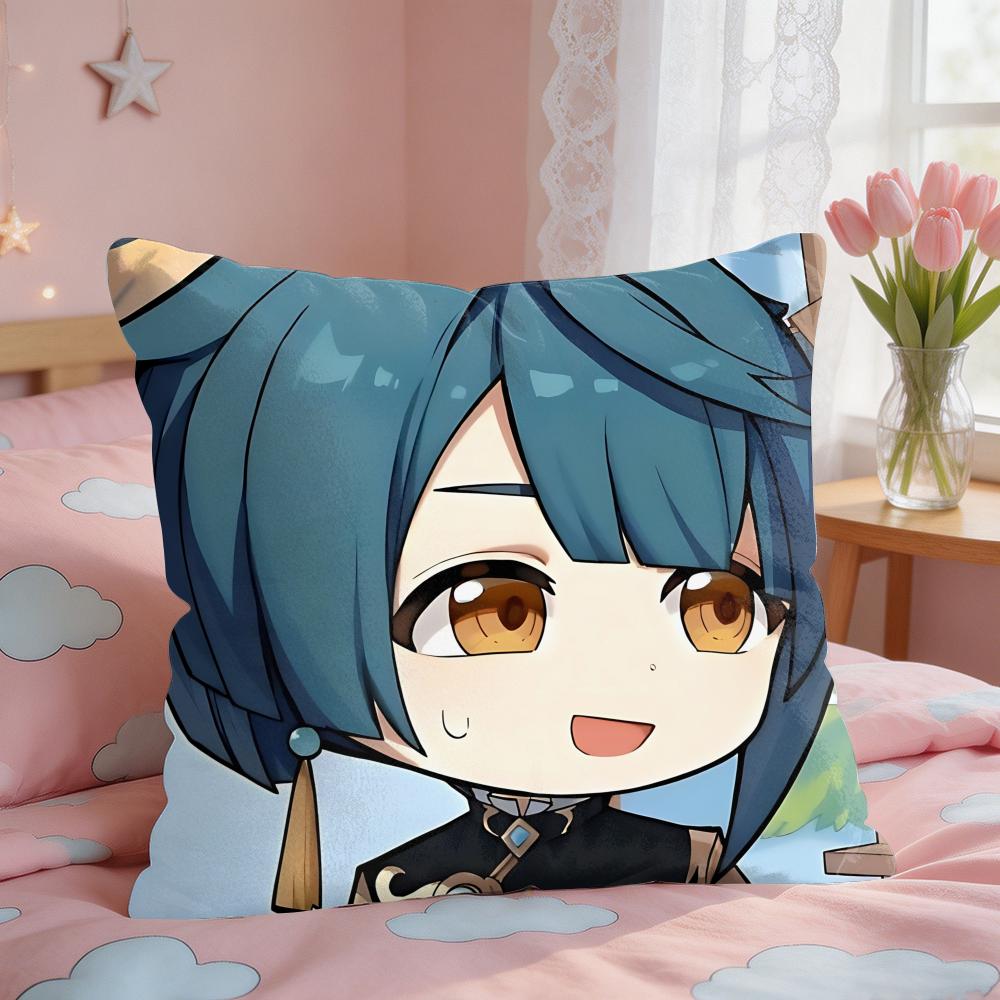 Xingqiu Genshin Impact Cushion Cover Square Short Plush Pillow Case Living Room Sofa Home Decor Funda X