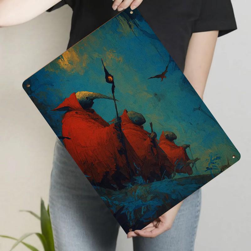 

Mystery Bird Beak Monk Red Cloak Forest Fantasy Scene Metal Tin Painting Home Decor Wall Art 20x30cm（7.8x11.8inch）