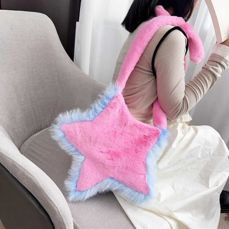 1 Pcs New Plush Bag Five Pointed Star Plush Bag Autumn And Winter Sweet Cool Girl Niche Casual Crossbody Bag