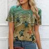 Neues Damen Casual Hochwertiges 3D-gedrucktes Kurzarm T-Shirt mit Leopardenmuster und Rundhalsausschnitt