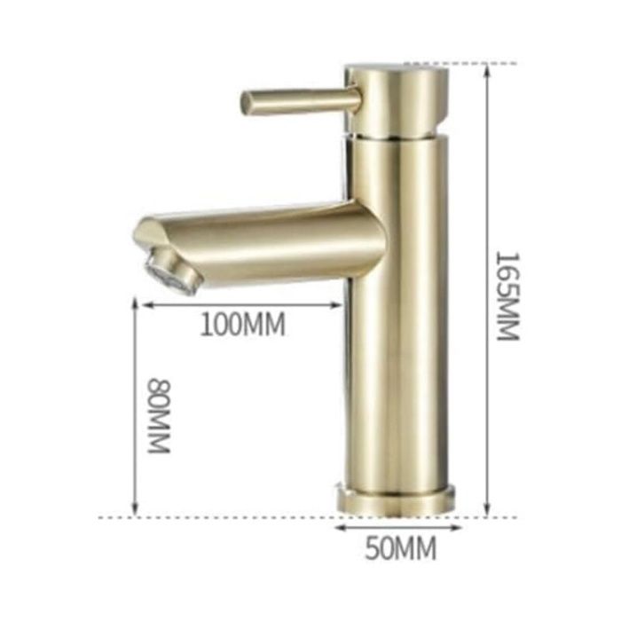 Mitigeur lavabo moderne en laiton or brossé, monotrou Ø32–35 mm, économie d'eau 30%