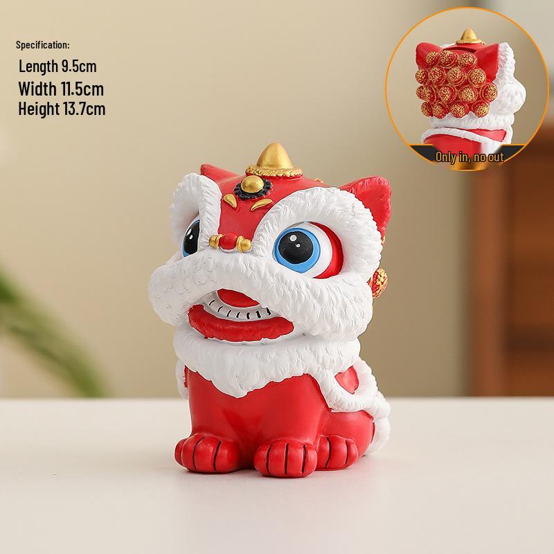 Red Prosperity Lion Money Box: Chinese Style Wealth-Attracting Savings Jar and Home Decor Gift.