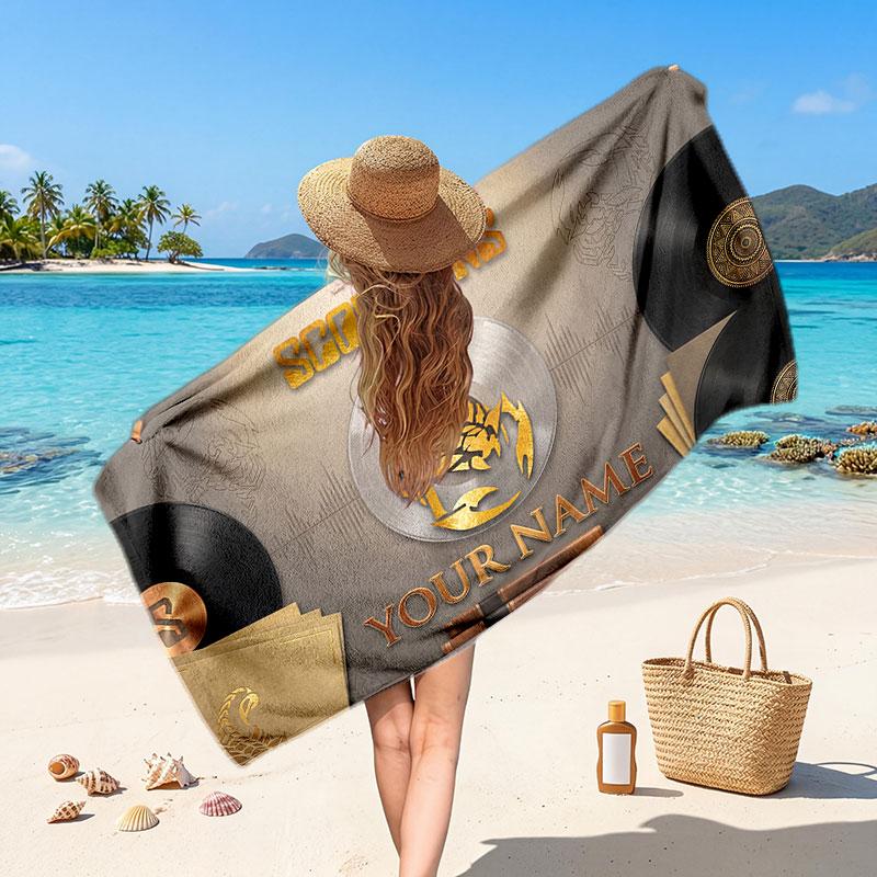 Scorpions Customized Name Text Beach Towel, Soft Absorbent Towel Beach Pool Travel Personal Gift