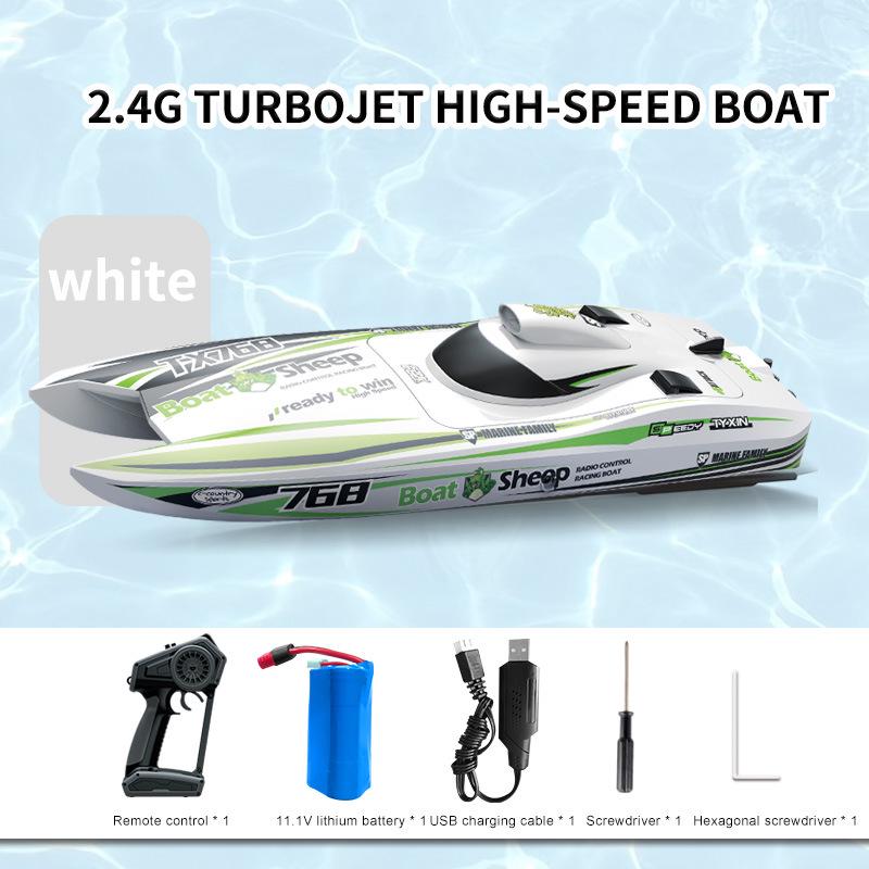 

Turbojet Brushless RC Speedboat: Long-Range, High-Speed Electric Water Racing Toy with Spray Feature for Boys. білий