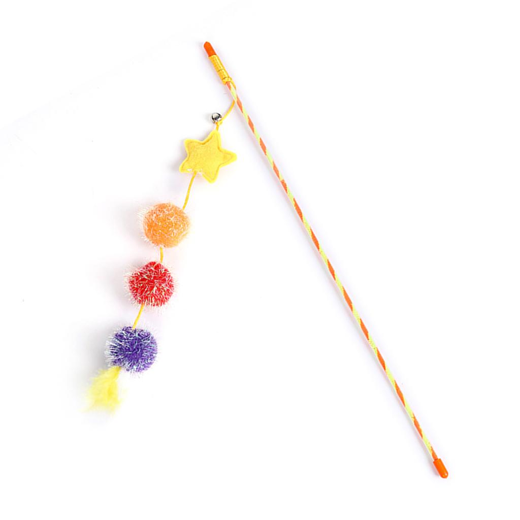 Felt Star Feather Teaser Stick Colorful Soft Hairball Star Cat Teaser Stick for Home Yellow