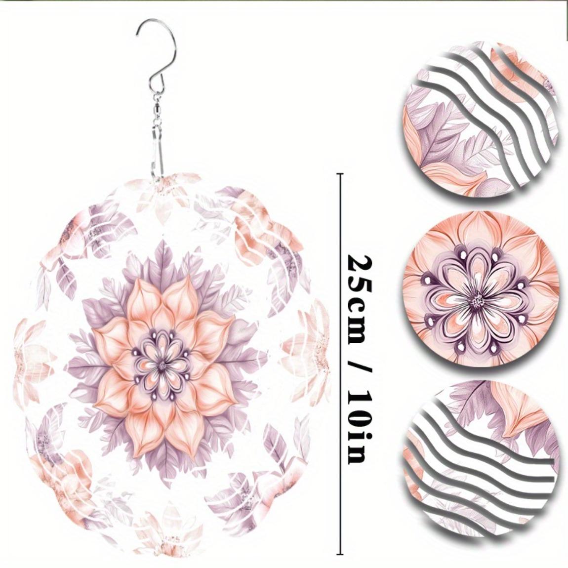 

10 Inch Metal Wind Chime Romantic Pink Floral Design Durable Hanging Ornament for Garden Patio Indoor Outdoor 01A