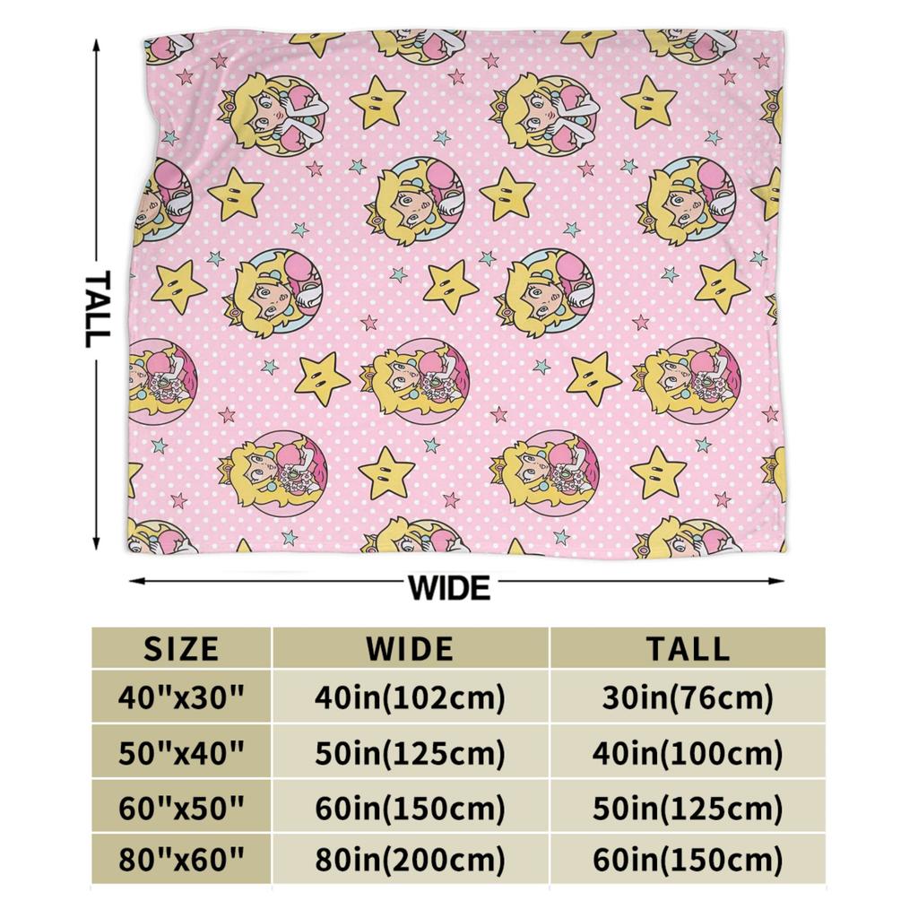 Princess Peach Star Blanket Cover Super Marioo Fuzzy Throw Blankets Summer Air Conditioning Decoration Lightweight Bedspreads