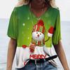 Plus Size 6XL Merry Christmas Women's Short sleeved V-neck T-shirt Christmas Tree Santa Claus Letter Print Simple Trendy Trend Women Clothing