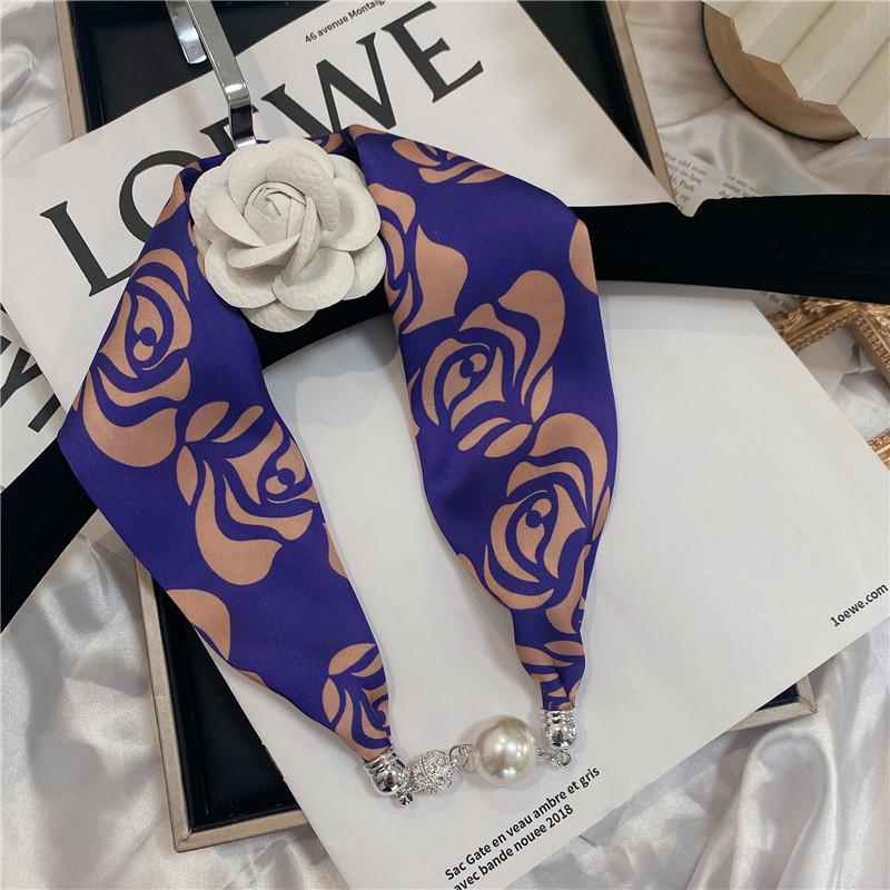 Luxury Design Magnetic Button Summer Silk Scarf Women Magnetic Pearl Necklace Scarves High End Matching Shirt Scarf Lady