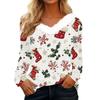 Women's Fashion Long Sleeve Christmas V-Neck Printed Party Furry Top