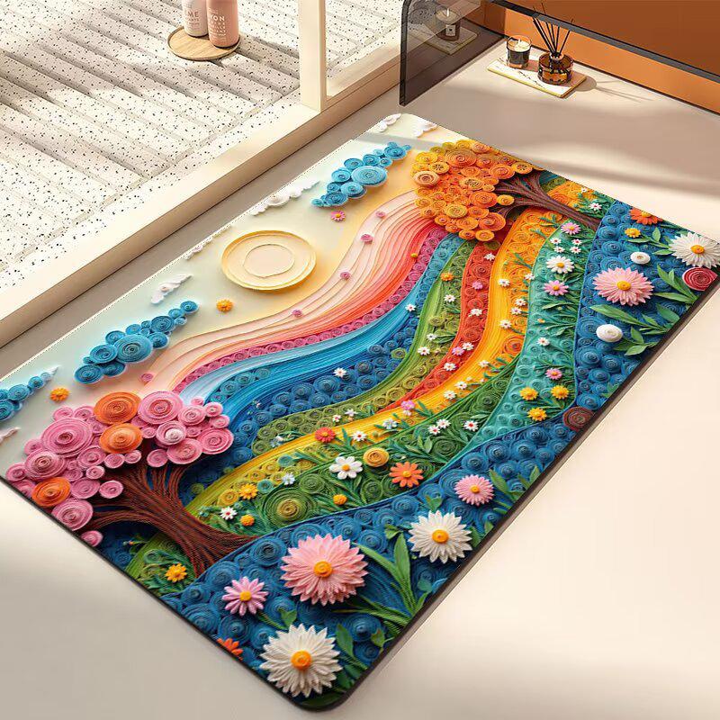 Modern Abstract Scenic Living Room Rug Large Size Cute Room Decor Bedroom Carpet Non-slip Baby Crawling Mat Soft Easy Cleaning