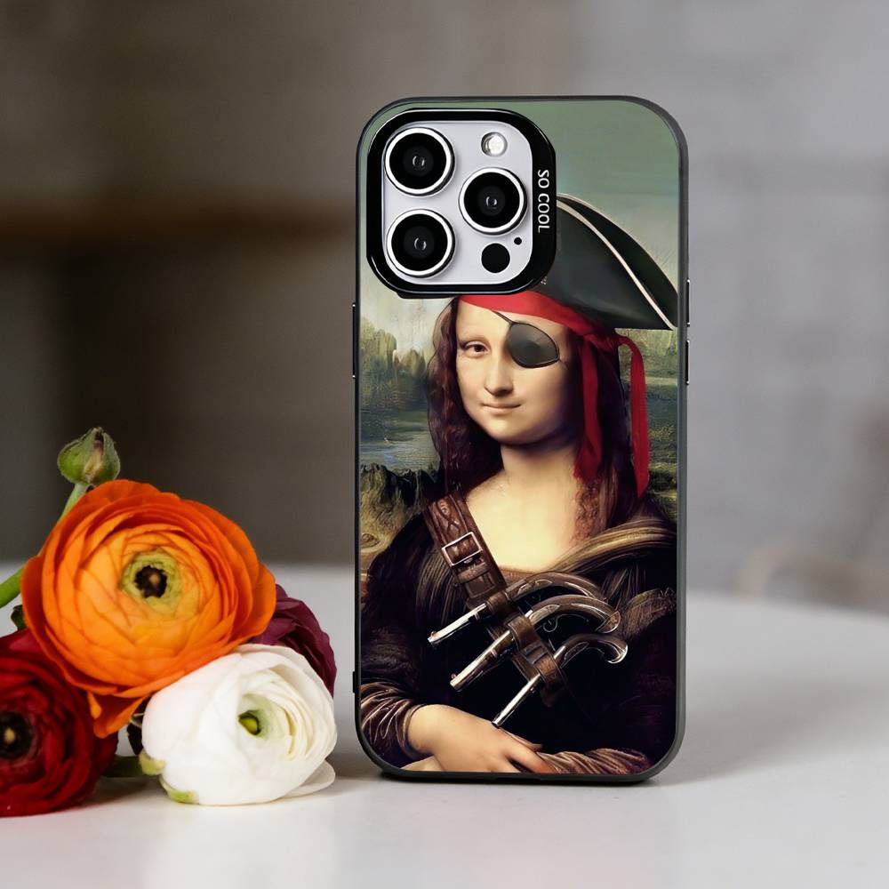 Een belachelijke Mona Lisa meme Telefoonhoesje Voor iPhone 17,16,15,14,13,12,11 Plus,Pro Max,XS,Kleurrijk Zilveren Telefoonhoesje Funda Cover