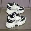 New Women's White Chunky Sneakers Spring Casual Platform Shoes Fashion Lace-up Leather Vulcanized Shoes