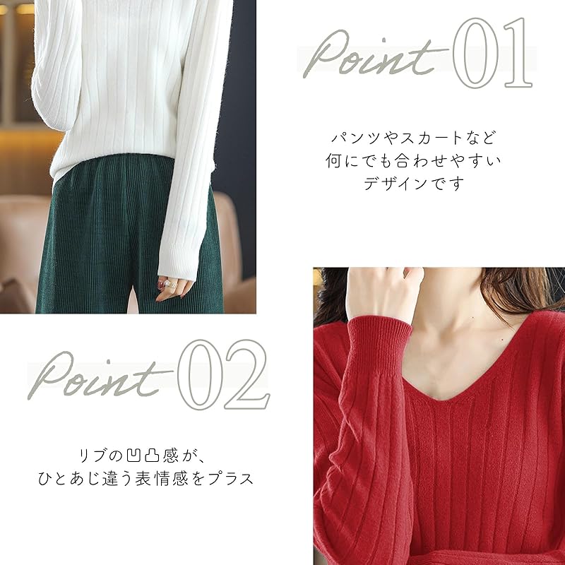 [Precoco] Rib Knit V-neck Rib Knit Sweater Cut and Sew Autumn/winter Autumn Winter Tops Long Sleeve Small Size Small Size Black Ladies Black S