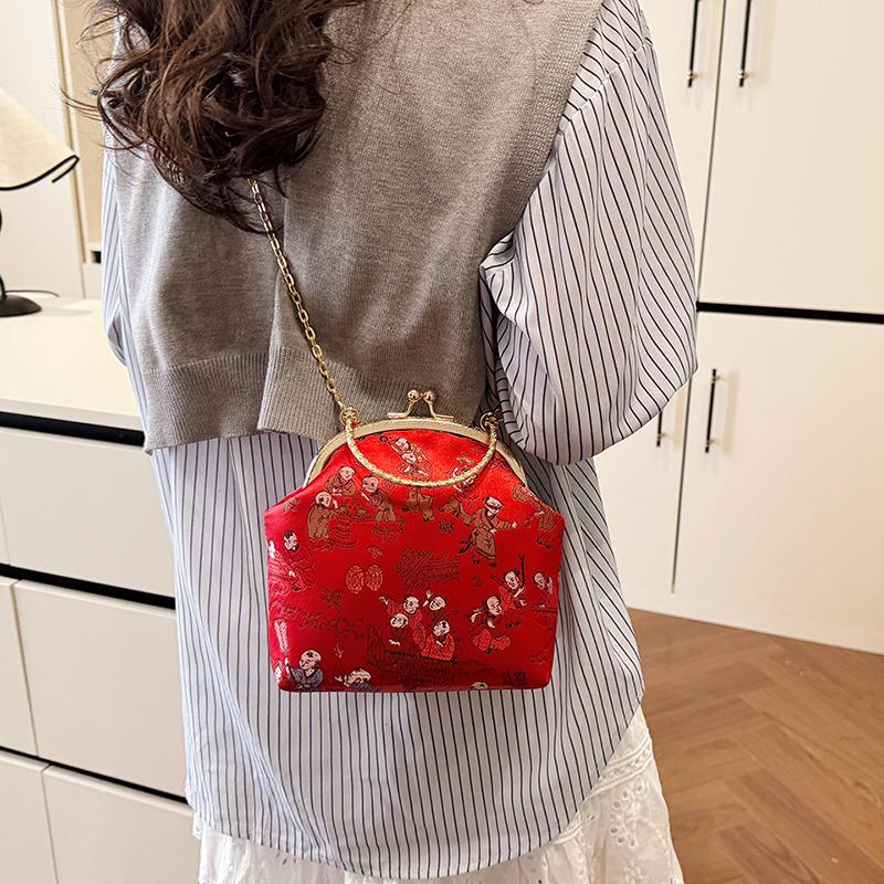Sweet Hasp Simple Bags for Women Silk Embroidery Patchwork Natial Style Crossbody Bags Light Luxury Women's Handbags