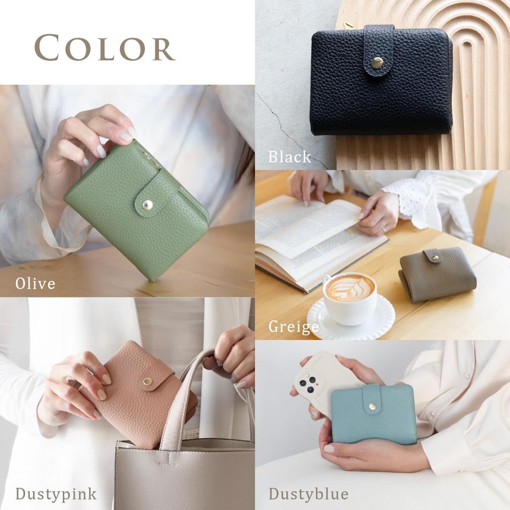 RafiCaro Women's Bifold Wallet, Soft and Genuine Leather, Cute, Compact, Small, Large Capacity, Snap Belt Closure, Exterior Pocket, Coin Purse, Card