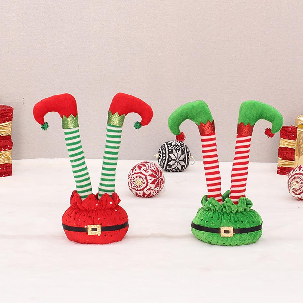 Sequins Stuffed Legs Xmas Decor Stripped Bendable Desktop Ornament  Home Xmas Decor