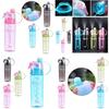 Creative Cartoon Spray Water Bottle For Outdoor Sports, Portable With Lid, Plastic Cup For Summer Hydration And Cooling, 600ml Capacity