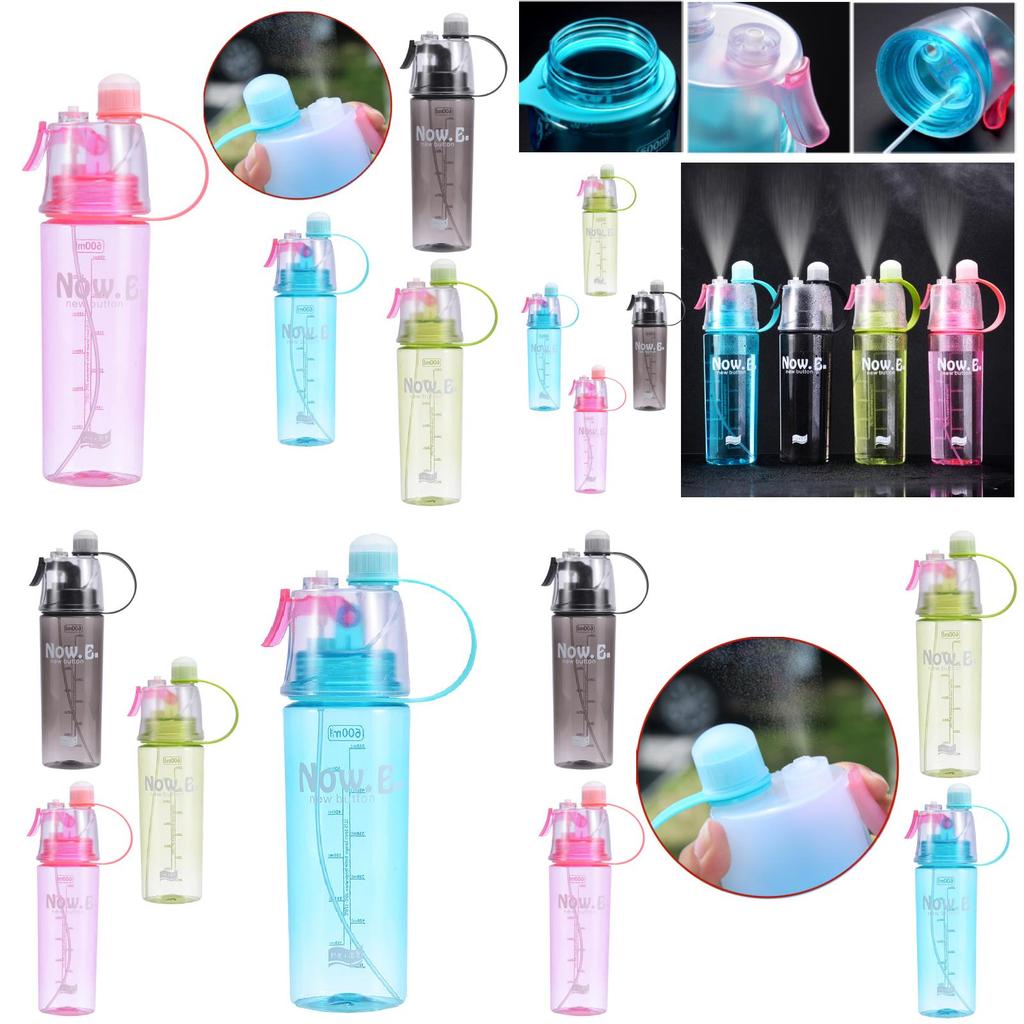 Creative Cartoon Spray Water Bottle For Outdoor Sports, Portable With Lid, Plastic Cup For Summer Hydration And Cooling, 600ml Capacity