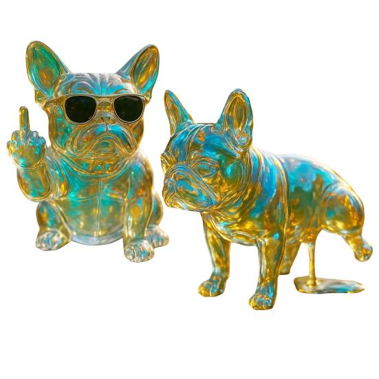 Middle Finger Bulldog Statue Resin Flip-off French Bulldog with Sunglasses Peeing Bulldog