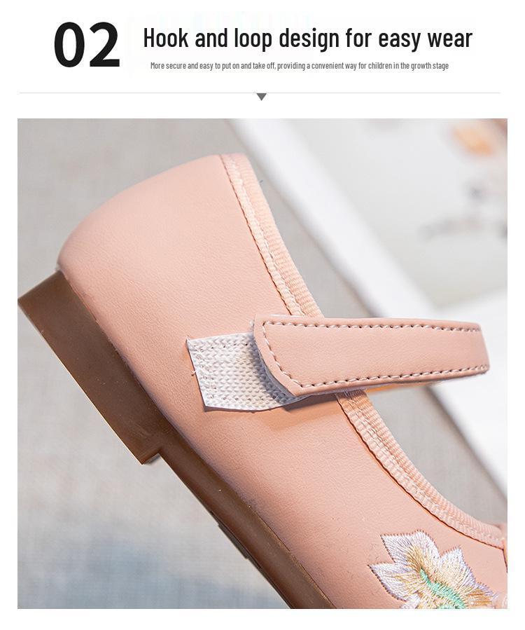 2026 Spring/Autumn Embroidered Hanfu Shoes for Baby Girls, Ancient Style Leather Princess Shoes, Trendy Children's National Style Footwear
