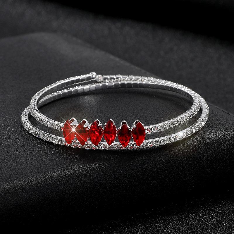 Zircon Double Open Bracelet, Adjustable Fashion Crystal Bracelet Bridal Rhinestone Jewelry for Women