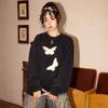 American Retro Ins Butterfly Oversize Sweater Women Loose Simple and Thin Round Neck
