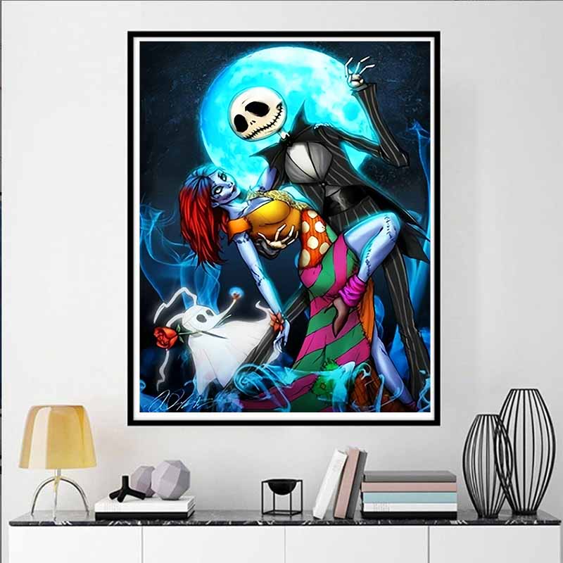 Disney Diamond Painting Jack and Sally Illustration From The Nightmare of Christmas DIY Gift Suitable for Living Room Bedroom Office and Home Decor