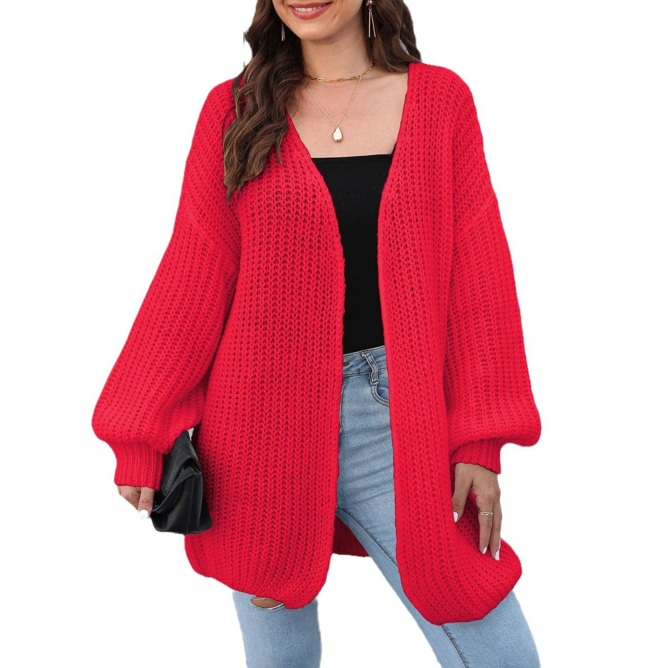 

Жіночий осінньо-зимовий тканий кардиган, вільний повсякденний светр average size червоний