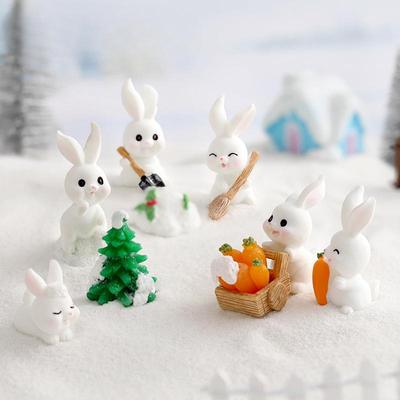 Micro-paisagem Coelho Fofo Cena de Neve de Inverno Boneco de Neve Acessórios Decorativos Carro Transportando Pequenos Enfeites