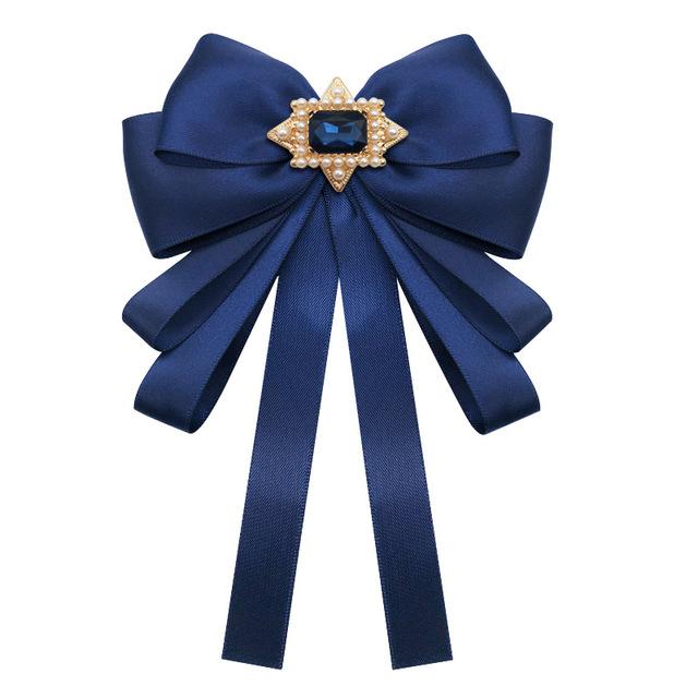 Retro Stoff Perle Schleife Brosche Koreanische Schleife Kristall Krawatte Hemd Krawatte Modeschmuck Für Damen Bekleidungszubehör blue