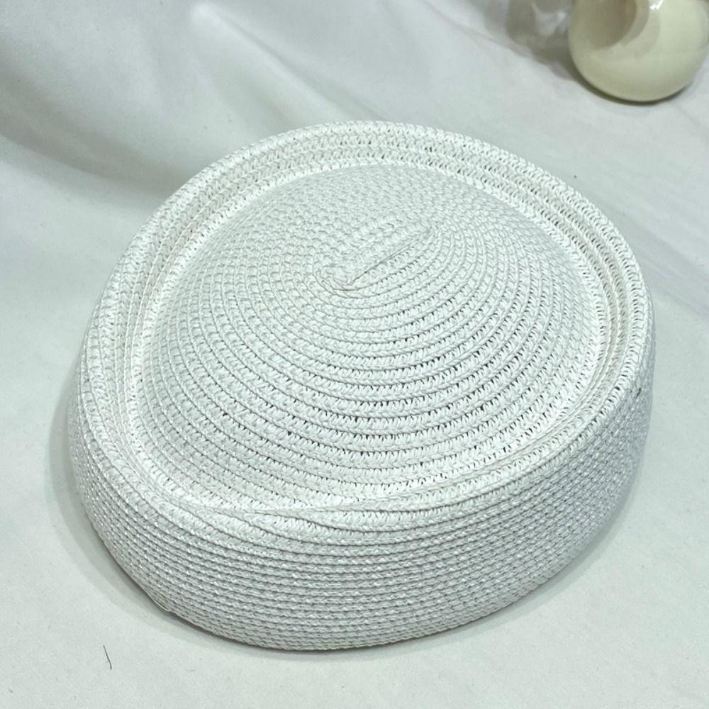 Solid Color Straw Weaving Hat Casual Beanie Cap Elegant Beret Hat