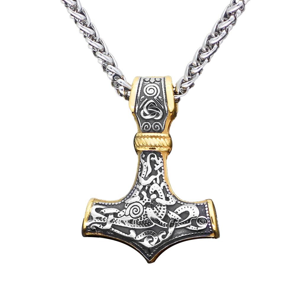 

Vikings Thor Hammer Pendant Stainless Steel Mjolnir Necklace Nordic Rune Vegvisir Jewelry Popular Norse Scandinavian