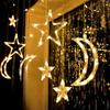 3.5M Solar Moon Star Curtain Lights Waterproof 8 Modes LED Fairy String Lamp for Christmas Party Garden Decor Decor for Room