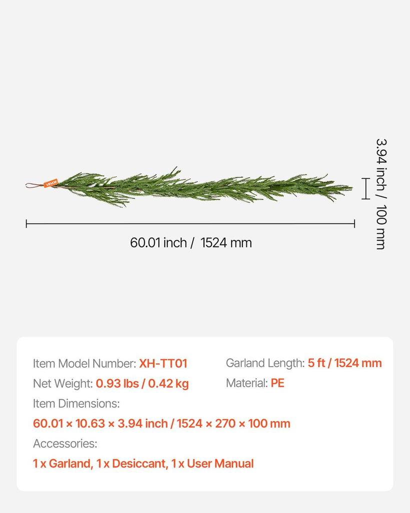Christmas Garland, 1524 mm Realistic Norfolk Pine Garland, Evergreen Real Touch Artificial Faux Greenery Garlands, for Holiday Indoor Outdoor Xmas